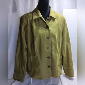 Coldwater Creek Women's Olive Green Herringbone Fabric Jacket Size 16